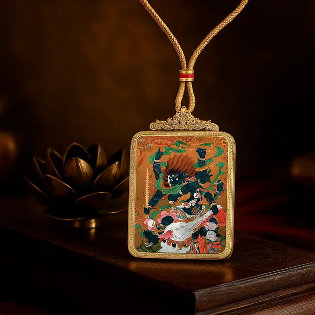 【百无禁忌百财来】 玉临门 国风六臂玛哈噶拉唐卡藏式大黑天吊坠 藏传佛教护身符能量水逆退散#好运  合金 项链 男女同款情侣款