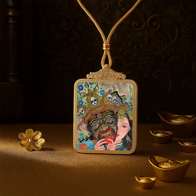 【百无禁忌百财来】 玉临门 国风扎基拉姆前世今生唐卡藏式女财神吊坠 藏传佛教护身符能量 佳偶天成#好运  合金 项链 男女同款情侣款