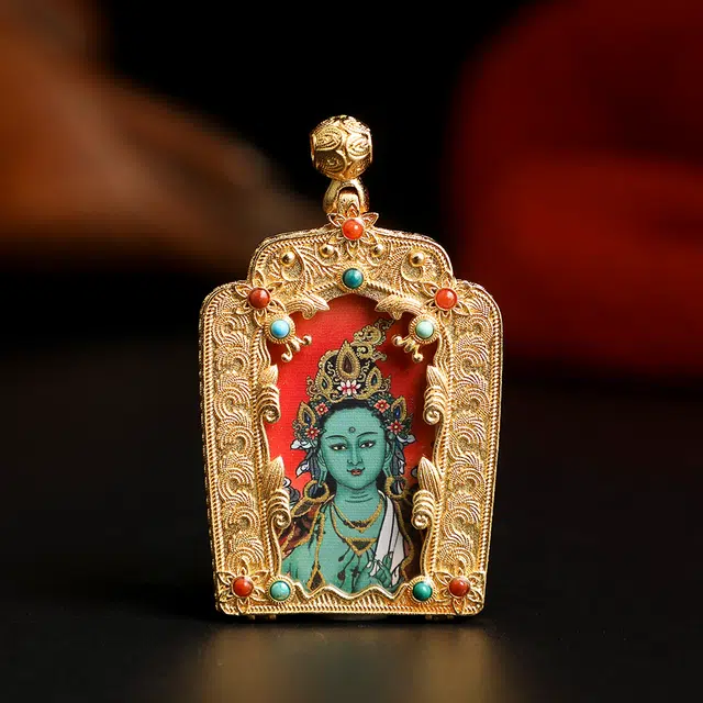 【五路财神来敲门】 玉临门 福气满满 锦上添花  诸事顺利 黄绿度母唐卡复古民族风手工绳#好运 合金 项链 男女同款情侣款