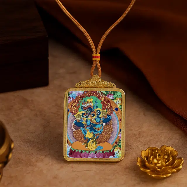 【百无禁忌百财来】 玉临门 国风扎基拉姆前世今生唐卡藏式女财神吊坠 藏传佛教护身符能量加持 事业有成#好运  合金 项链 男女同款情侣款