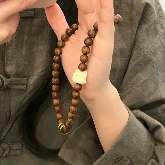 玉临门 新中式 醒狮双圈叠戴国潮复古 檀木 木作手串 男女同款情侣款 金丝檀木