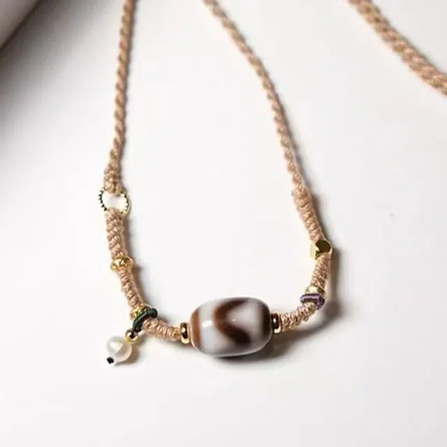 【福星高照交旺运】 玉临门 民族风天珠复古时尚编织吊坠 事业爆棚 升职加薪 高薪长伴#好运 玛瑙 项链 男女同款情侣款