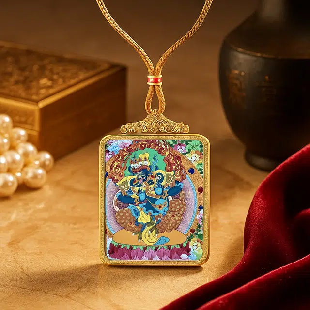 【百无禁忌百财来】 玉临门 国风扎基拉姆前世今生唐卡藏式女财神吊坠 藏传佛教护身符能量加持 事业有成#好运  合金 项链 男女同款情侣款