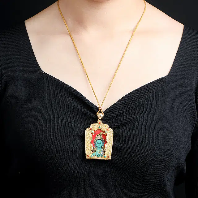 【五路财神来敲门】 玉临门 福气满满 锦上添花  诸事顺利 黄绿度母唐卡复古民族风手工绳#好运 合金 项链 男女同款情侣款