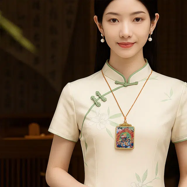 【百无禁忌百财来】 玉临门 国风扎基拉姆前世今生唐卡藏式女财神吊坠 藏传佛教护身符能量 高薪长伴#好运  合金 项链 男女同款情侣款