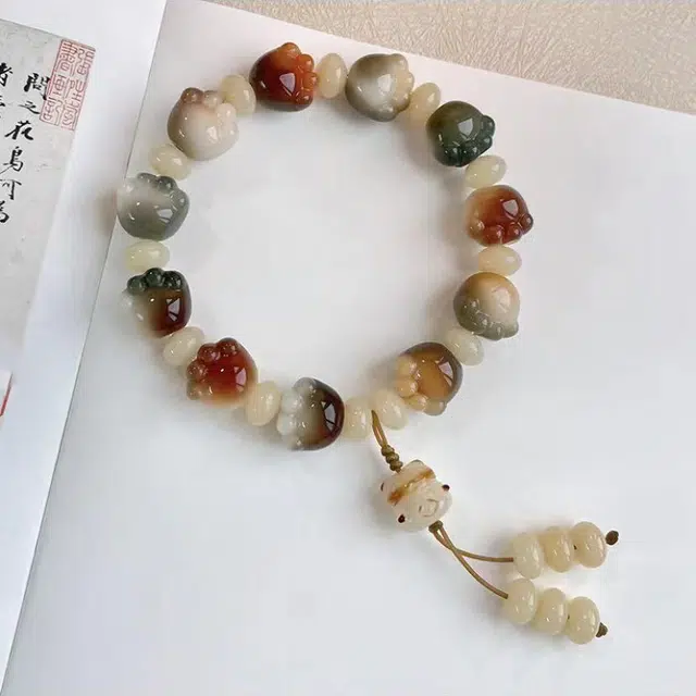 郁馨 创意新中式流苏可爱猫咪萌趣手持盘玩精工雕刻有钱花本命年转运 考研考试上岸#好运 菩提根 手串 男女同款情侣款