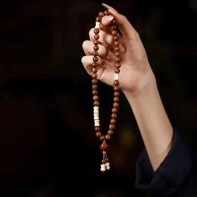 郁馨 双圈典雅竹节珠步步高升流苏吊坠手饰 休闲盘玩民族风本命年转运考公考试上岸#好运 金丝檀木 手串 男女同款情侣款