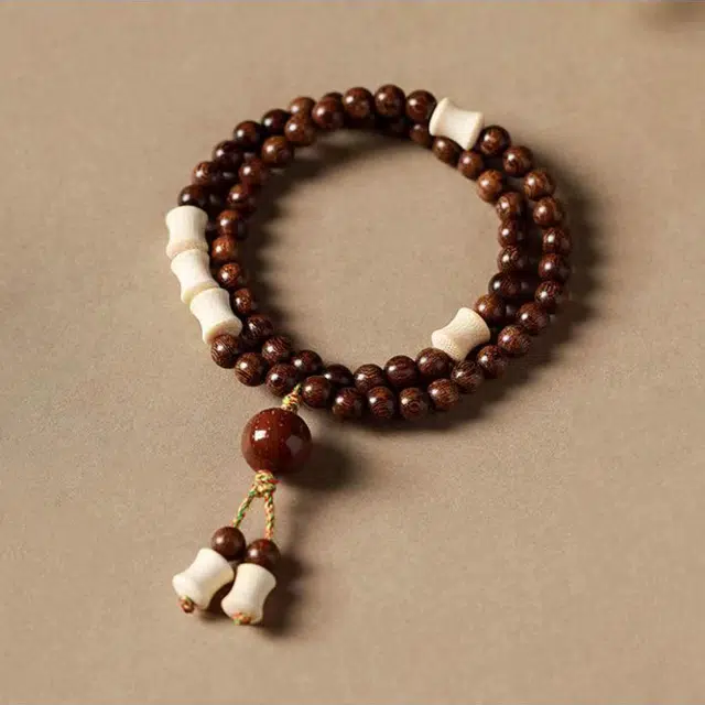 郁馨 双圈典雅竹节珠步步高升流苏吊坠手饰 休闲盘玩民族风本命年转运考公考试上岸#好运 金丝檀木 手串 男女同款情侣款