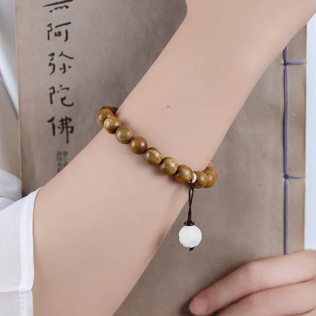 郁馨 古风清幽文艺流苏吊坠中式美学高级感素雅单圈手持盘玩念珠 国潮森系温柔考神附体#好运 绿檀 木作手串 男女同款情侣款