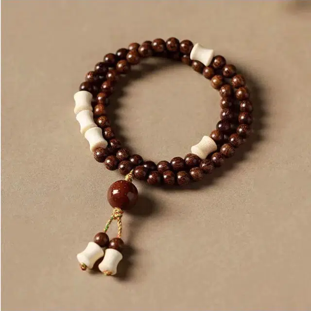 郁馨 双圈典雅竹节珠步步高升流苏吊坠手饰 休闲盘玩民族风本命年转运考公考试上岸#好运 金丝檀木 手串 男女同款情侣款