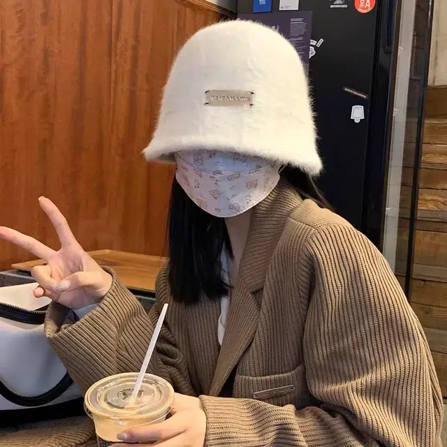山一丸 帽子韩国铁标水桶帽秋冬显脸小百搭保暖盆帽冬天帽子 兔毛 渔夫帽 女款