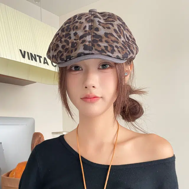 山一丸 韩系豹纹美式复古大头围显脸小 涤纶 贝雷帽 女款
