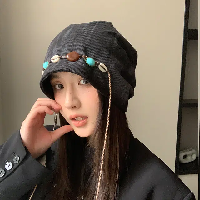 山一丸 韩版大头围显脸小冷帽复古堆堆帽护耳保暖包头帽 聚酯纤维 帽子 男女同款情侣款