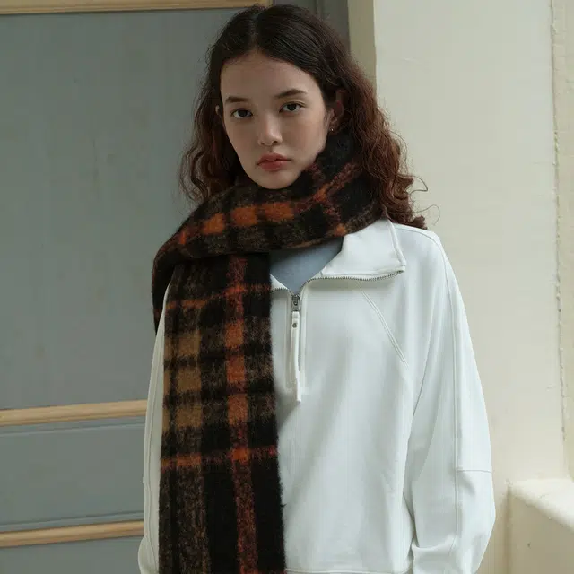 山一丸 设计师款中性美拉德格纹流苏冬季搭配造型 羊毛 绒线围巾 男女同款情侣款