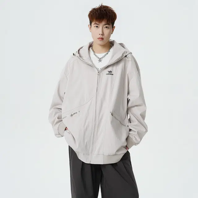 领航骆驼 时尚街头拼接小众设计高级感工装春秋连帽高街复古宽松酷帅松弛外套百搭简约上衣  夹克 男女同款