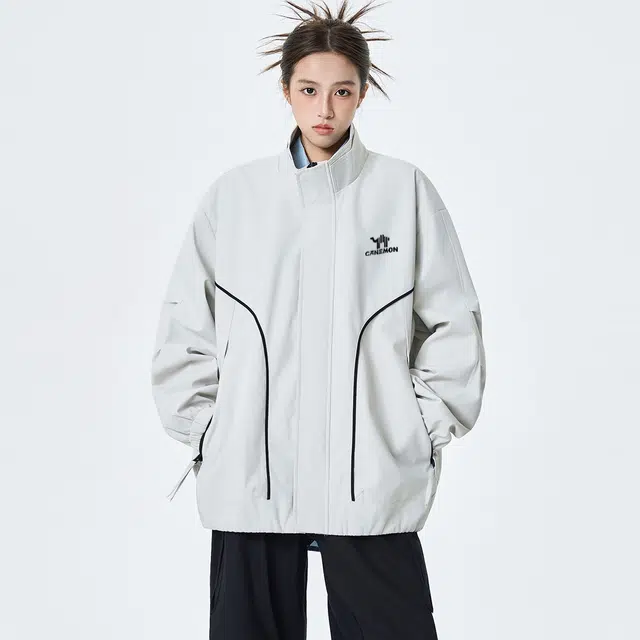 领航骆驼 美式高街潮流简约基础款休闲时尚日常百搭痞帅飞行员宽松立领长袖落肩外套   夹克 男女同款