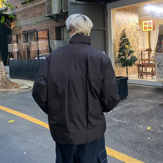 领航骆驼 国潮复古纯色日常通勤学院风时尚百搭高级层次感高领单排扣设计感简约舒适宽松基础款防风保暖外套夹克   棉服 男女同款