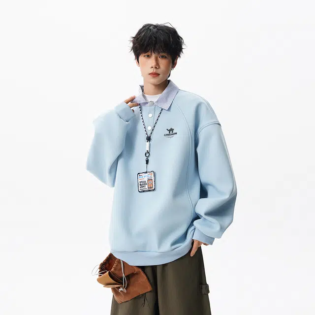 领航骆驼 重磅简约宽松百搭翻领舒适时尚潮流卫衣 男女同款