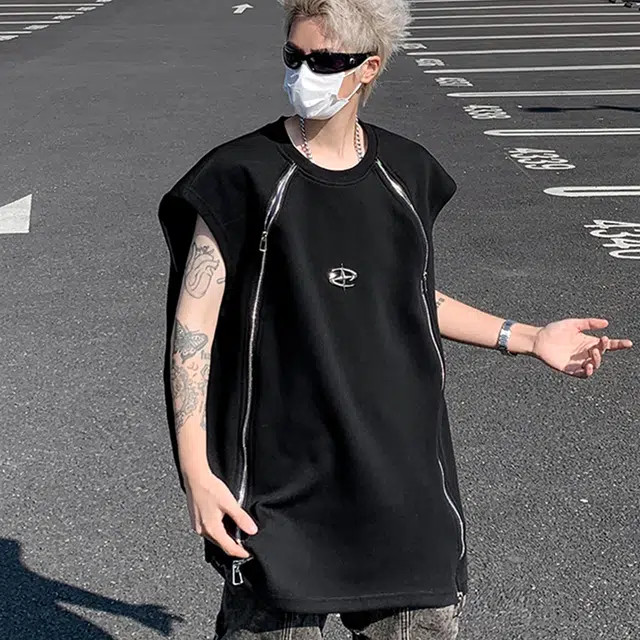 领航骆驼 高街拉链宽松舒适户外运动健身通勤休闲时尚百搭圆领背心 男女同款