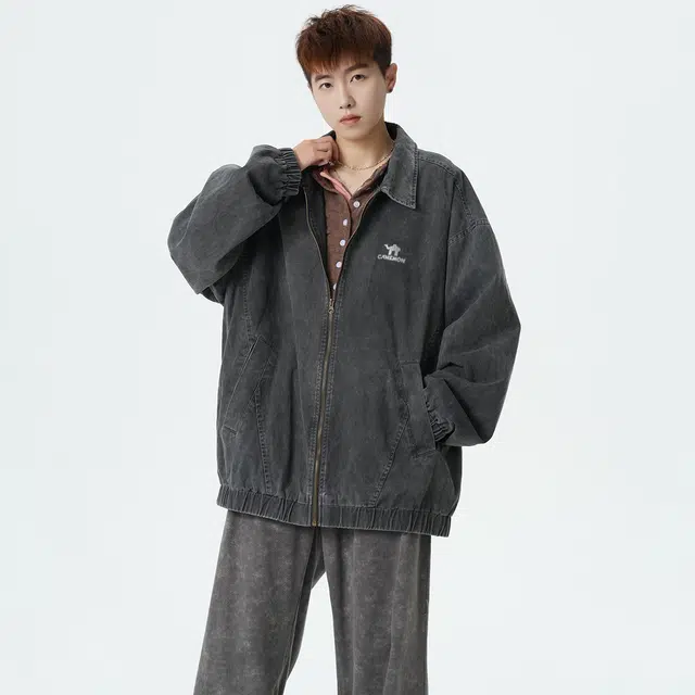 领航骆驼 时尚街头潮流纯棉水洗简约设计款日常通勤百搭高级感宽松休闲商务高街风痞帅潮酷翻领夹克 男女同款