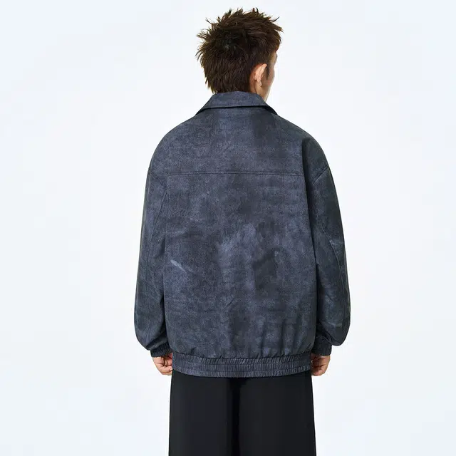 领航骆驼 无性别主义美式复古高街斜纹扎染做旧设计感翻领宽松休闲防风飞行员单排扣   夹克  男女同款