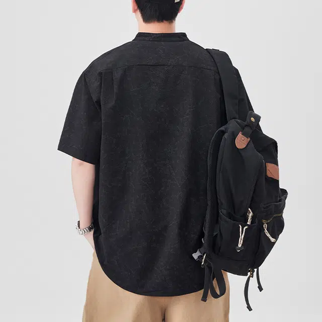 领航骆驼 美式山系户外宽松舒适简约百搭休闲短袖衬衫 男女同款