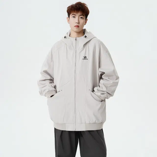 领航骆驼 时尚街头拼接小众设计高级感工装春秋连帽高街复古宽松酷帅松弛外套百搭简约上衣  夹克 男女同款