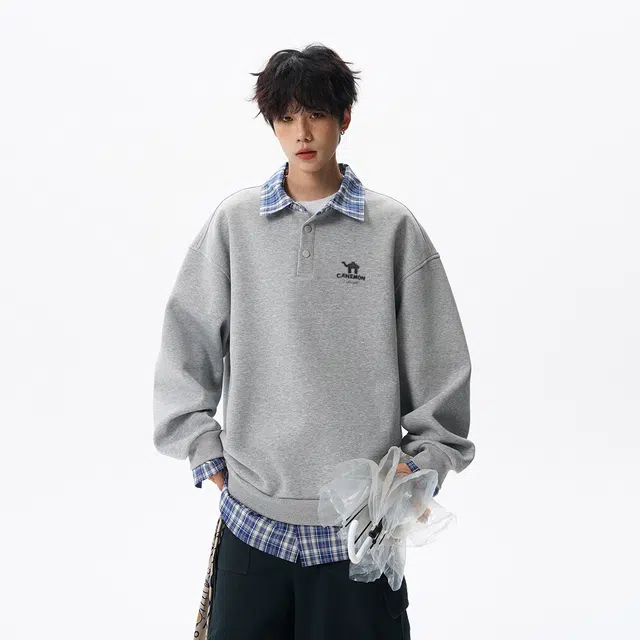 领航骆驼 日系潮牌小众设计感复古帅气翻领基础宽松时尚百搭街头运动经典潮流简约卫衣 男女同款