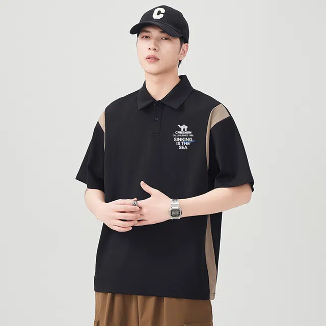 领航骆驼 复古运动时尚百搭休闲舒适透气潮流撞色短袖衬衫 男女同款