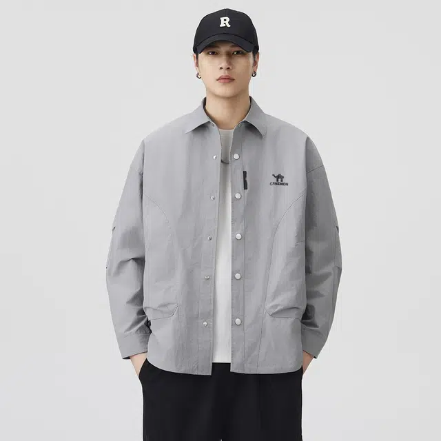 领航骆驼  美式潮牌高街复古工装拼接设计感时尚百搭宽松情侣春秋潮流外套长袖翻领  夹克  男女同款