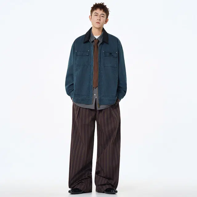 领航骆驼 时尚街头小众个性休闲拼接撞色翻领宽松工装无性别主义少年感潮流舒适亲肤夹克 男女同款