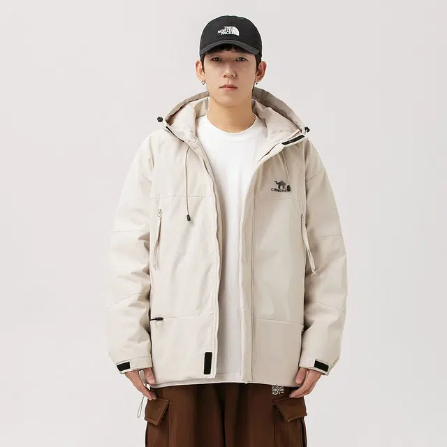 领航骆驼 时尚街头日常通勤百搭保暖简约纯色字母印花图案基础款亲肤舒适多口袋连帽羽绒服 男女同款