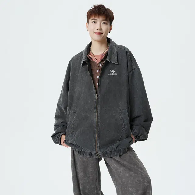 领航骆驼 时尚街头潮流纯棉水洗简约设计款日常通勤百搭高级感宽松休闲商务高街风痞帅潮酷翻领夹克 男女同款