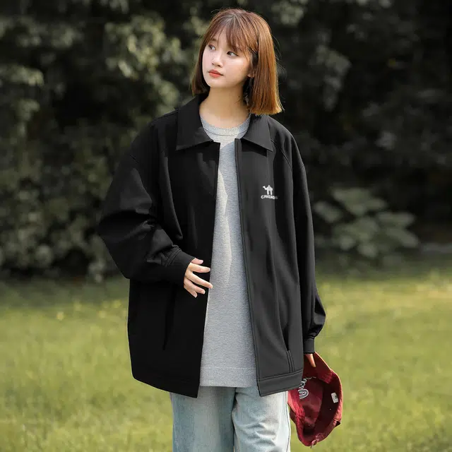 领航骆驼 痞帅美式复古高街春秋户外运动防泼外套宽松时尚百搭翻领教练   夹克  男女同款