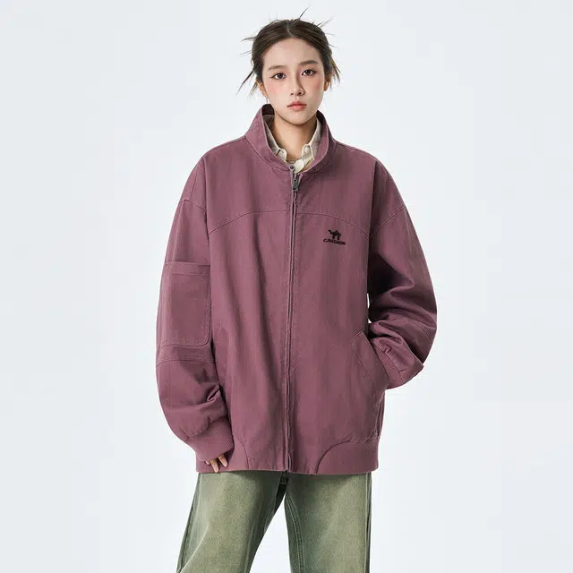 领航骆驼 美式潮牌高街复古工装风洗褪斜纹拼接设计感时尚百搭宽松外套日常通勤户外运动长袖立领   夹克 男女同款