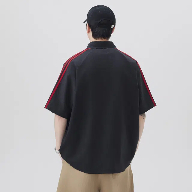 领航骆驼 时尚街头潮流织带设计层次感美拉德风宽松舒适吸湿排汗百搭通勤户外出行短袖   衬衫  男女同款