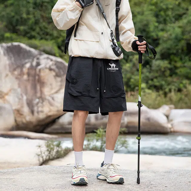 领航骆驼 复古高街透气百搭潮流系带休闲短裤 男女同款