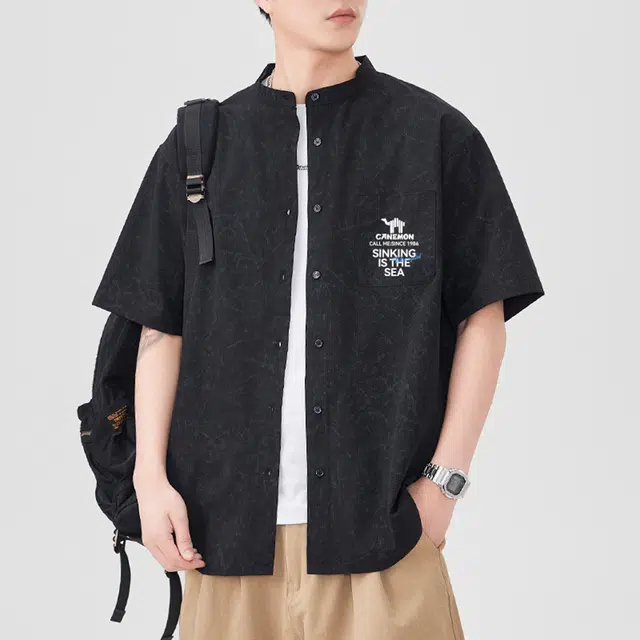 领航骆驼 美式山系户外宽松舒适简约百搭休闲短袖衬衫 男女同款
