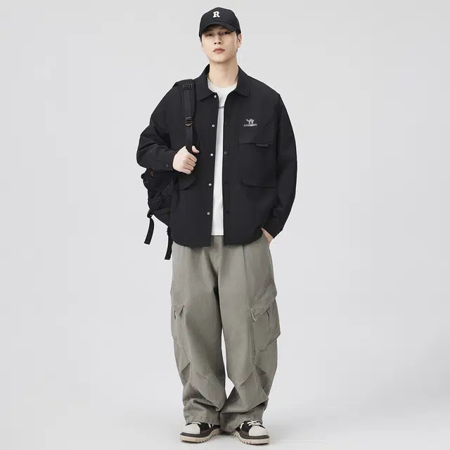 领航骆驼 美式复古时尚简约男士痞帅百搭纯色潮流上衣外套宽松透气翻领设计个性舒适休闲小众校园风高级氛围感日系潮牌      夹克 男女同款