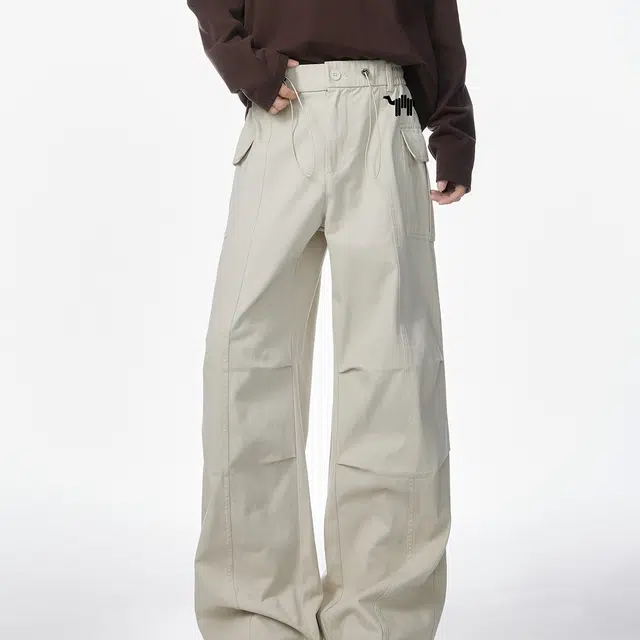 领航骆驼 美式拼接户外百搭直筒系带潮流休闲牛仔裤 男女同款