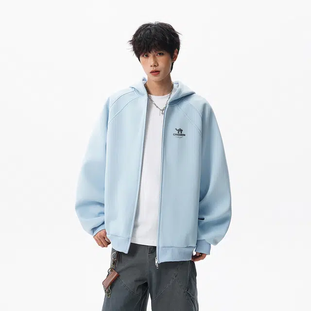 领航骆驼 学院风高级感纯色针织开衫情侣外套无性别简约舒适时尚宽松百搭日常通勤长袖连帽卫衣 男女同款