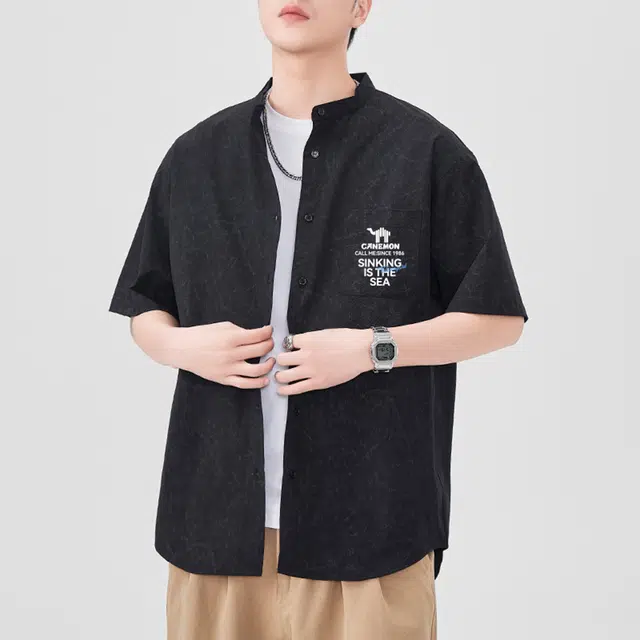 领航骆驼 美式山系户外宽松舒适简约百搭休闲短袖衬衫 男女同款