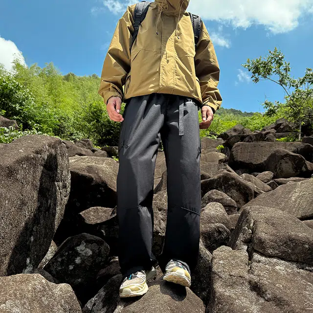 领航骆驼 山系户外三防拉链迷彩裤情侣宽松侧边阔腿长裤开叉松紧运动  工装裤 男女同款