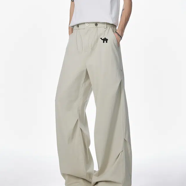 领航骆驼 潮流百搭褶皱设计直筒通勤休闲牛仔裤 男女同款