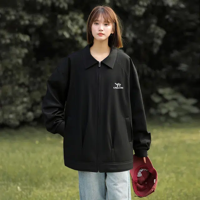 领航骆驼 痞帅美式复古高街春秋户外运动防泼外套宽松时尚百搭翻领教练   夹克  男女同款