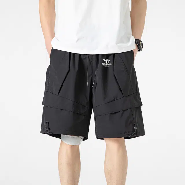 领航骆驼 美式纯色运动宽松时尚百搭通勤五分休闲短裤 男女同款