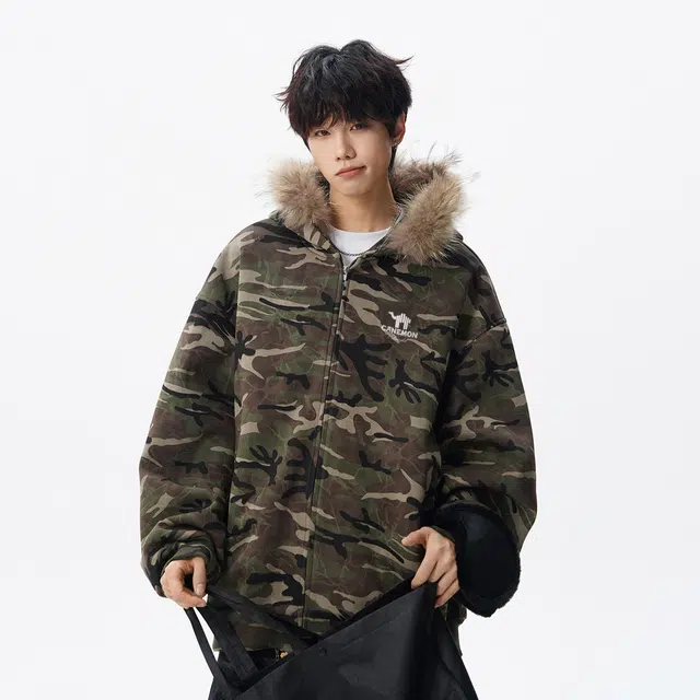 领航骆驼 秋冬季美式复古潮牌迷彩连帽拉链开衫长袖学院底特律风时尚宽松百搭夹克卫衣  男女同款