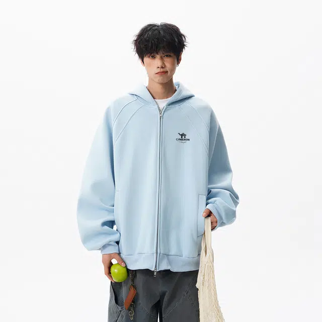 领航骆驼 学院风高级感纯色针织开衫情侣外套无性别简约舒适时尚宽松百搭日常通勤长袖连帽卫衣 男女同款