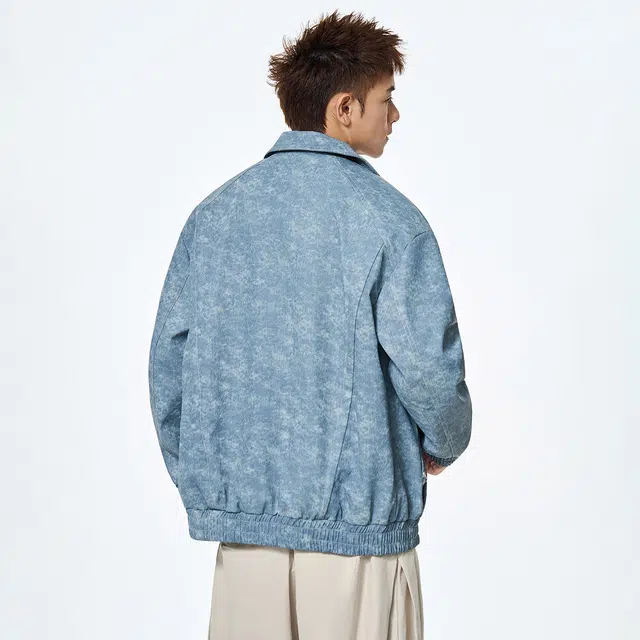 领航骆驼 潮流复古纯色水洗做旧翻领拉链铆钉口袋高级感设计休闲痞帅少年感百搭  夹克 男女同款