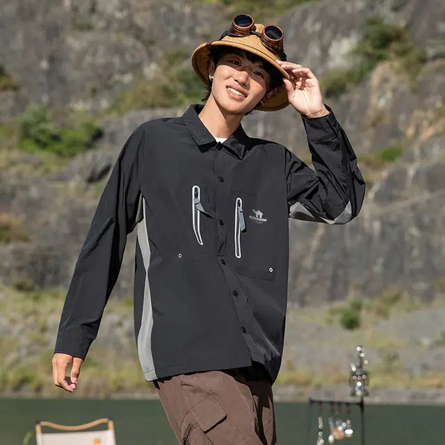 领航骆驼 山系户外三防泼水长袖衬衣骑行徒步旅行登山反光拉链轻量化透气速干外套   衬衫  男女同款